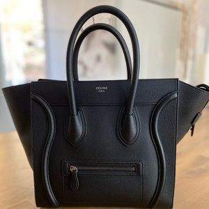 Authentic Celine black drummed calfskin luggage tote